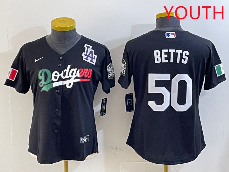Youth Los Angeles Dodgers 50 Betts Black Mexico Game 2025 Nike MLB Jersey style 5